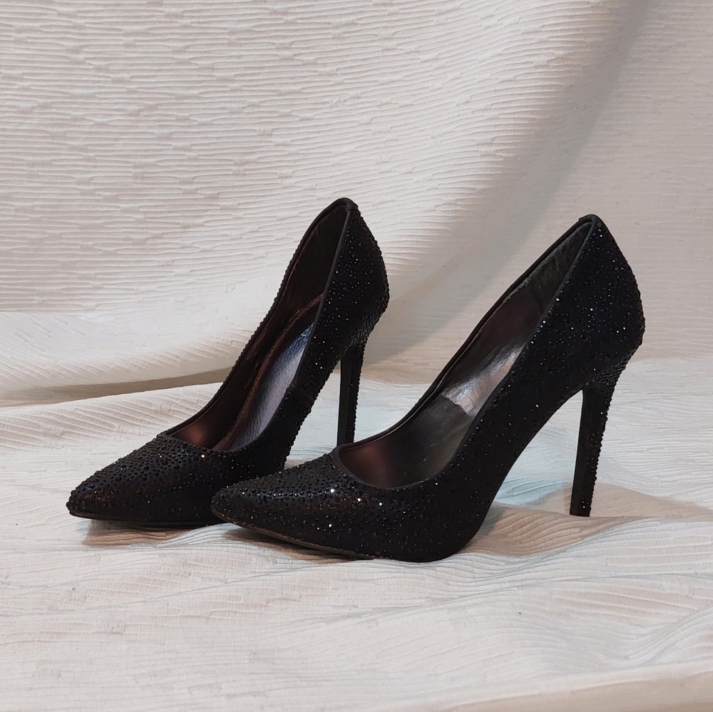 Diba Black Crystal-Accented Pointed-Toe Stiletto Pumps